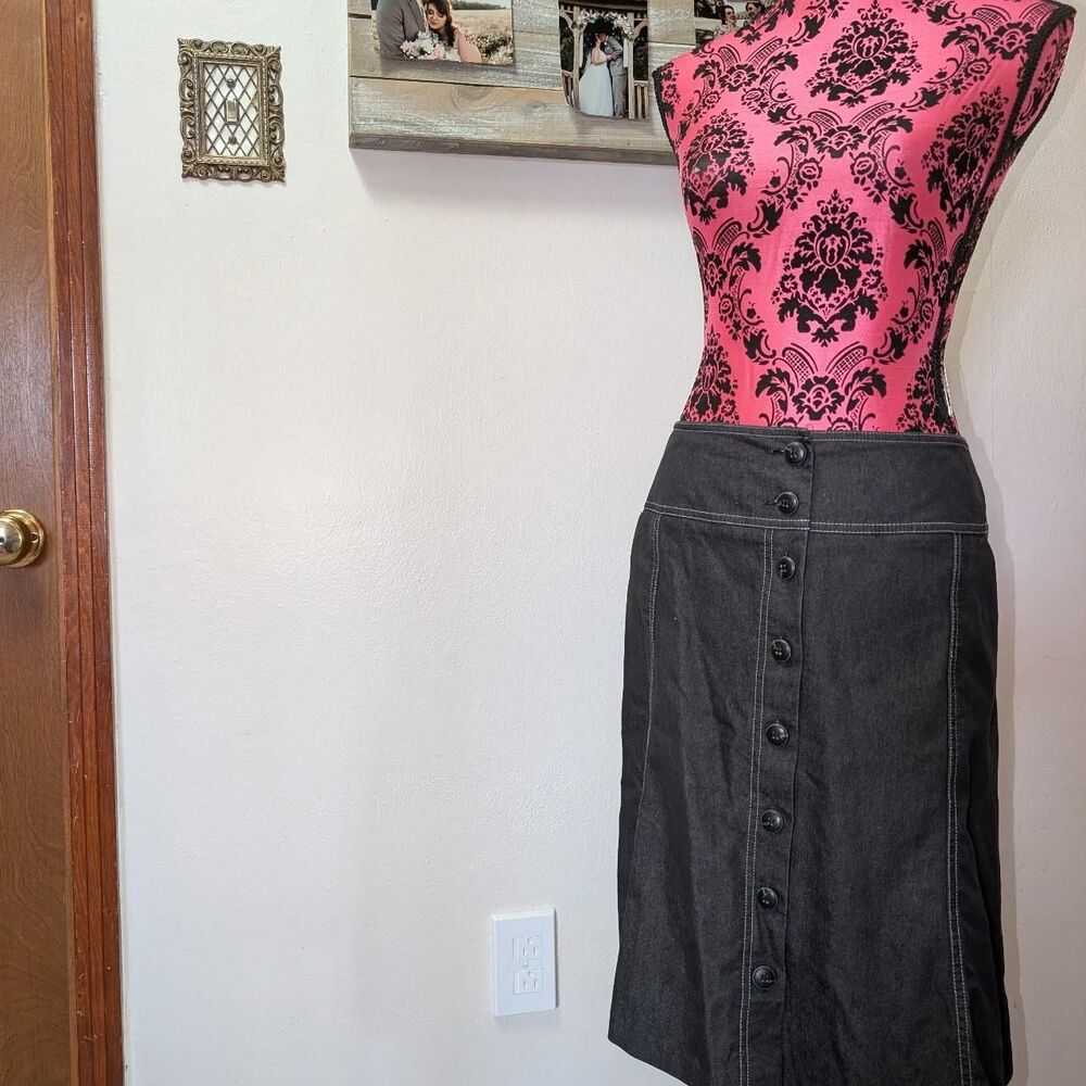 Women's Dark Grey button front Denim Skirt